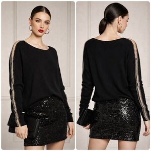 New! Alice + Olivia Black Black Wool Sweater with Chain Detail 🖤 Small